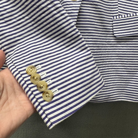 J Crew Blazer Womens 12 Blue White Stripe Coastal Nautical Jacket Cotton Classic - Picture 4 of 9
